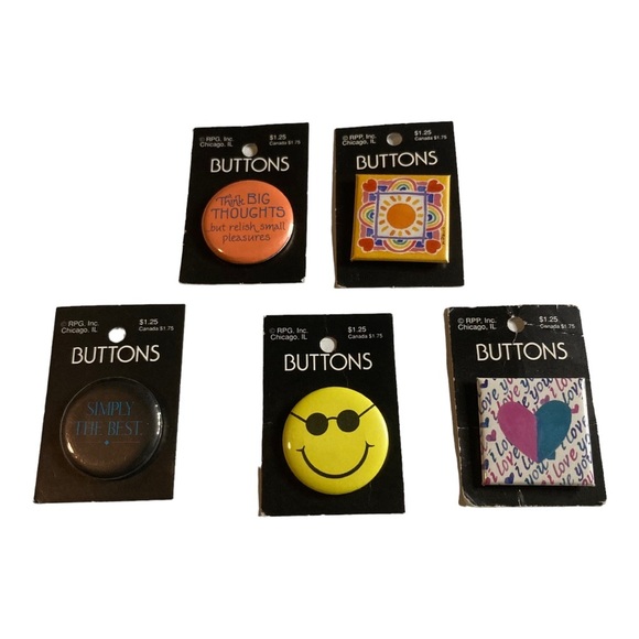 LOT of 5 Vintage Cool Positive Sayings Affirmations Button Pins - Picture 2 of 8